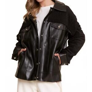 NEW J.NNA faux leather sherpa teddy jacket in black